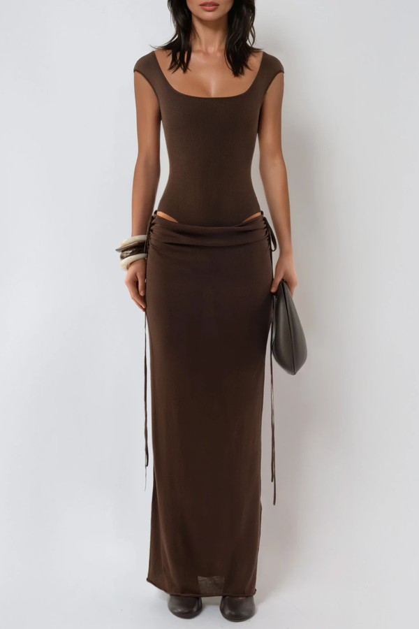 Dot Cutout Bodycon Ruch Skirt Set