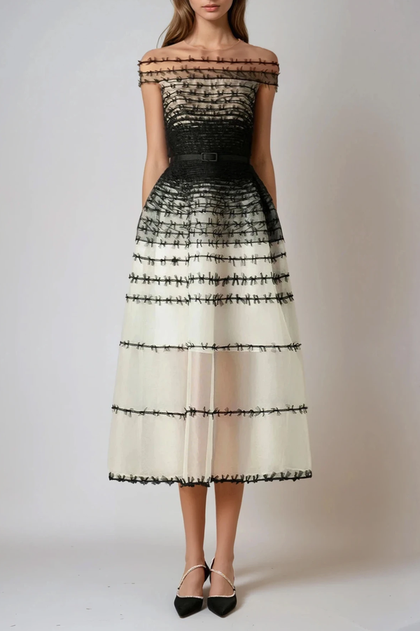 Dirk Off Shoulder Hayley Mesh Midi Dress