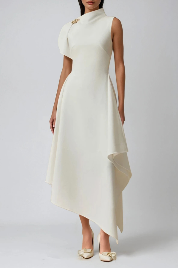 Dorthy Asymmetric Ruffle Midi Dress