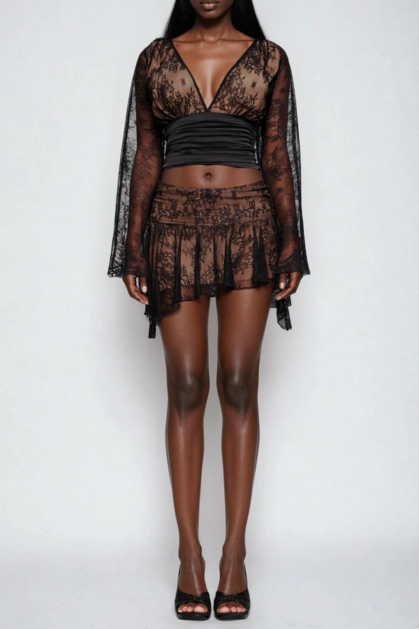 Domninus Plunge Lace Skirt Set