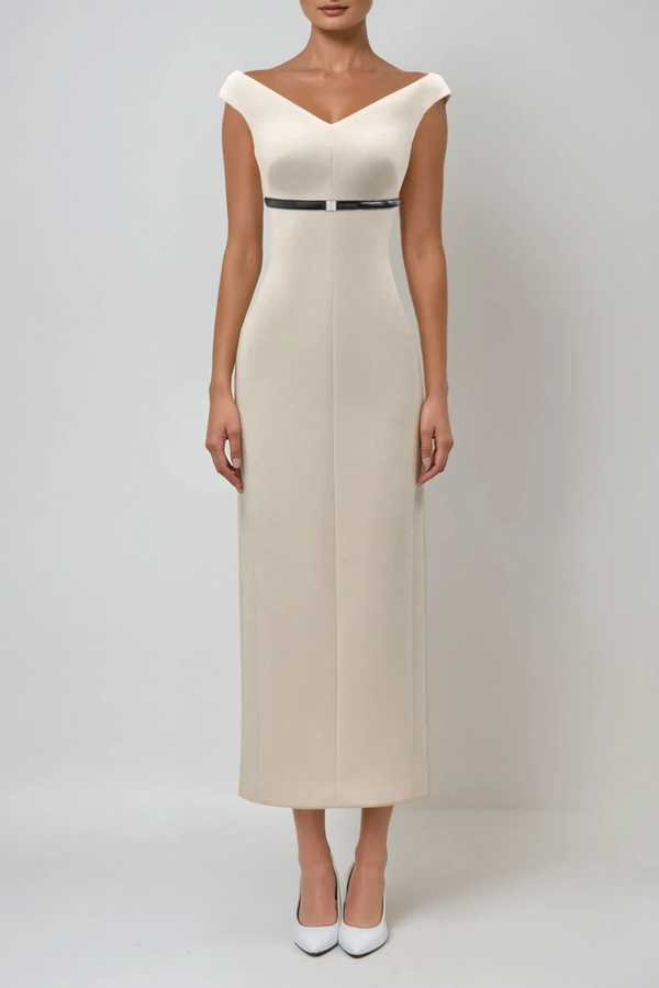 Domagoj Off Shoulder Bodycon Maxi Dress In Apricot