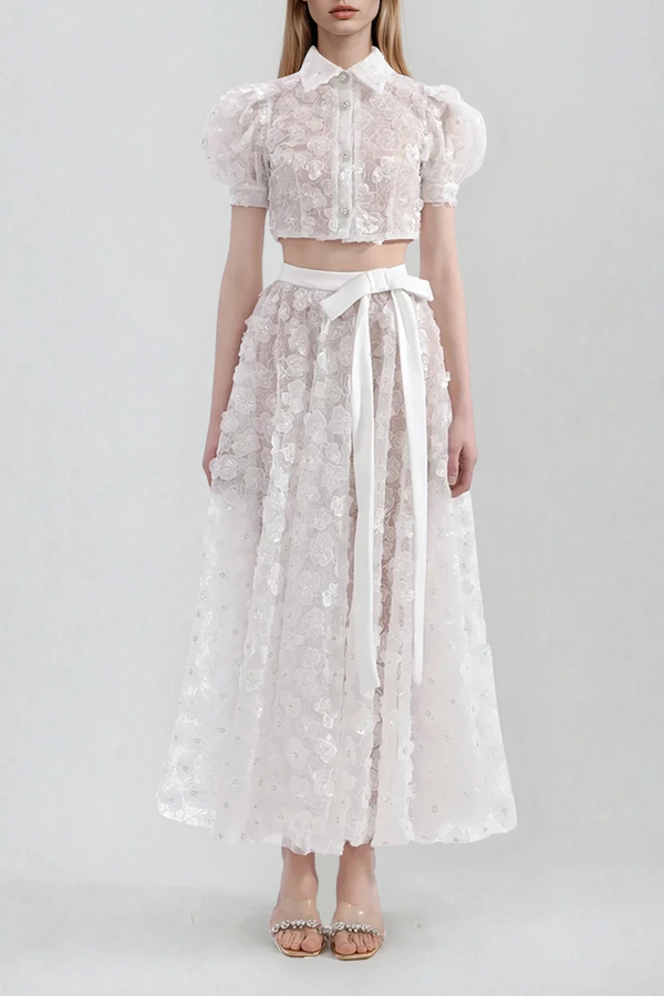 Djamila Sequin Flower Crop Skirt Set