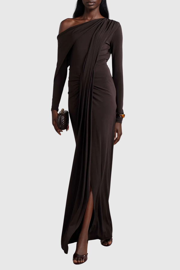 Dhruv One Shoulder Ruch Split Maxi Dress