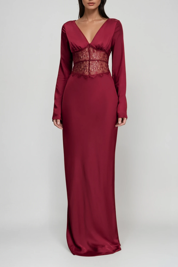 Bowie Long Sleeve Lace Plunge Maxi Dress