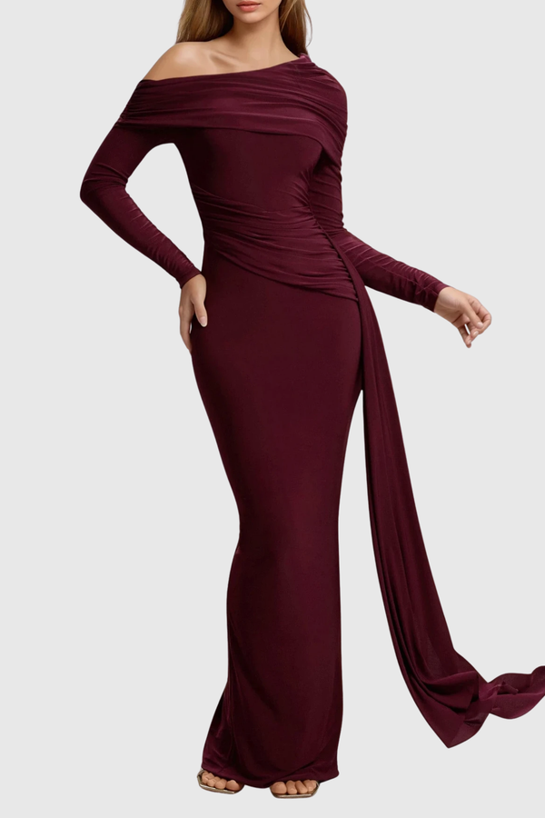 Domingos One Shoulder Bodycon Ruch Maxi Dress