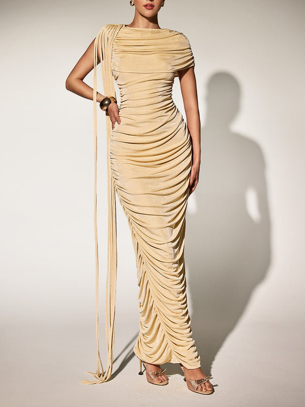 Brandt Ruch Fringe Maxi Dress In Button Yellow