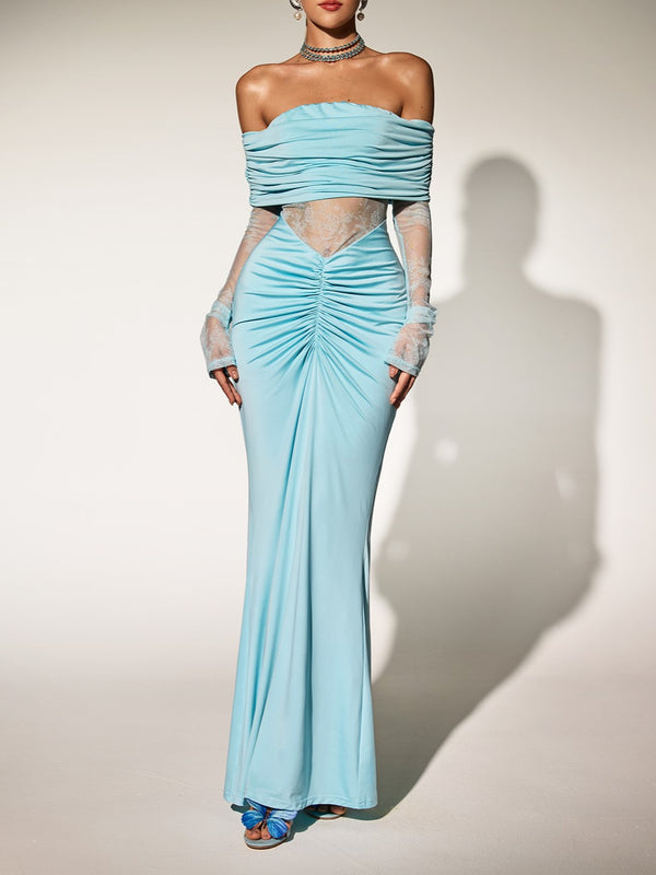 Darlene Off Shoulder Lace Ruch Maxi Dress