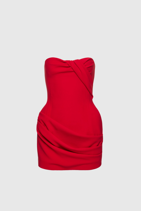 Donatas Strapless Ruch Mini Dress In Red