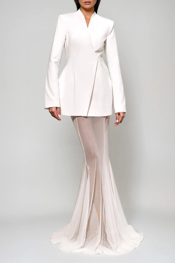 Eduart Satin Mesh Skirt Set In White