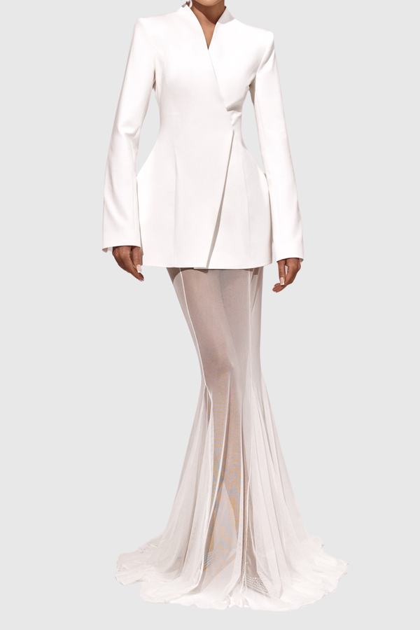 Eduart Satin Mesh Skirt Set In White