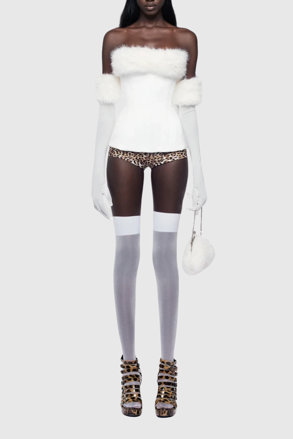 Djhan Strapless Faux Fur Top In White