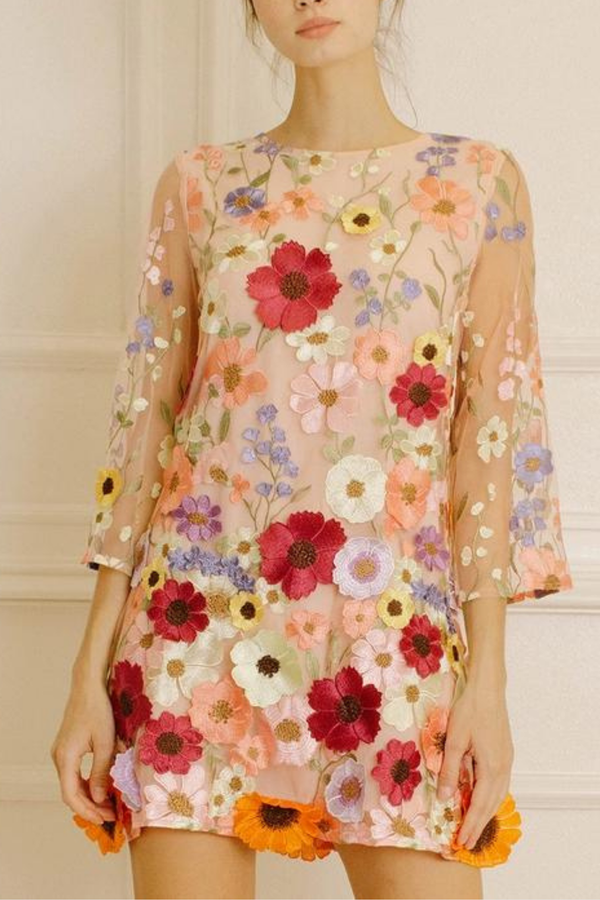 Amelie Long Sleeve Flower Mini Dress