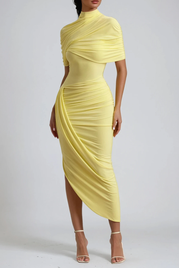 Dominika Asymmetric Bodycon Shawl Midi Dress