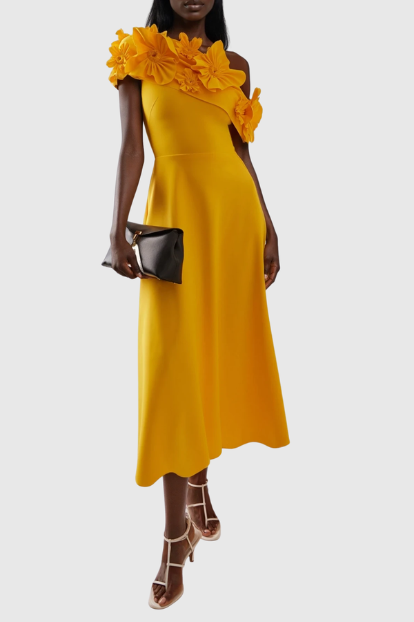 Dominicus One Shoulder Flower Midi Dress