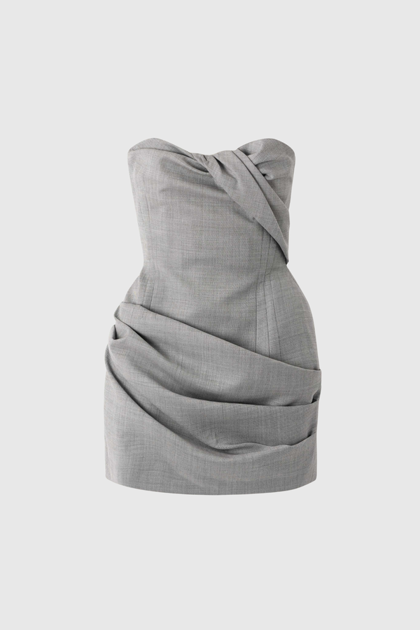 Donatas Strapless Ruch Mini Dress In Grey