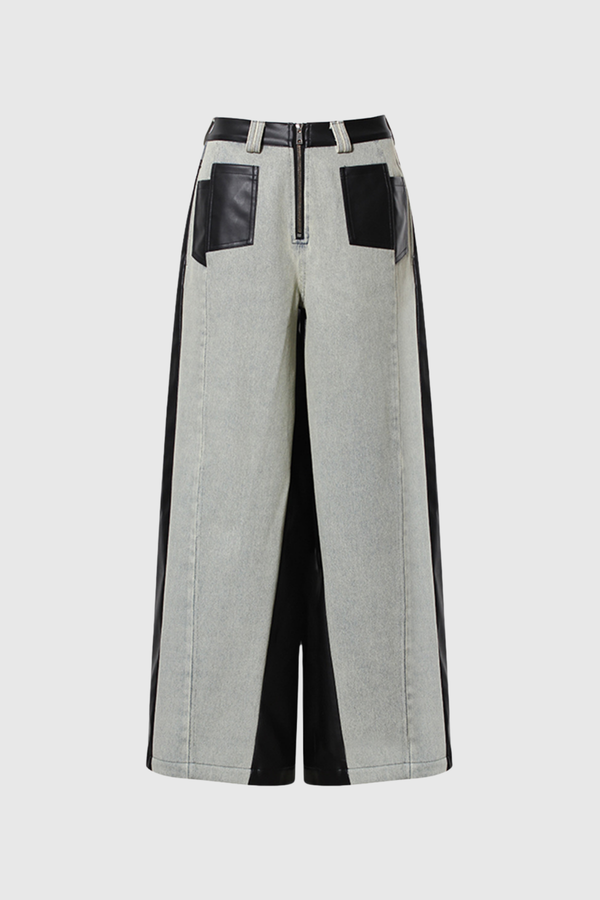 Evelynn Leather Patchwork Jeans