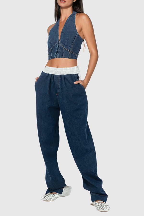 Adams Halter Neck Deconstruct Denim Pants Set