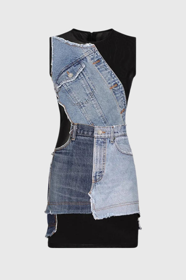 Addison Sleeveless Patchwork Denim Dress