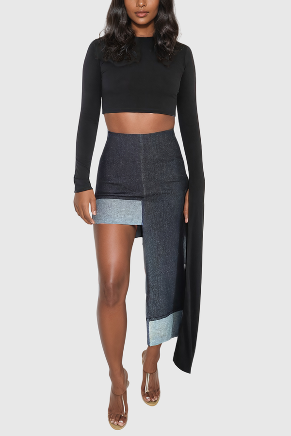 Adina Asymmetric Deconstruct Denim Skirt