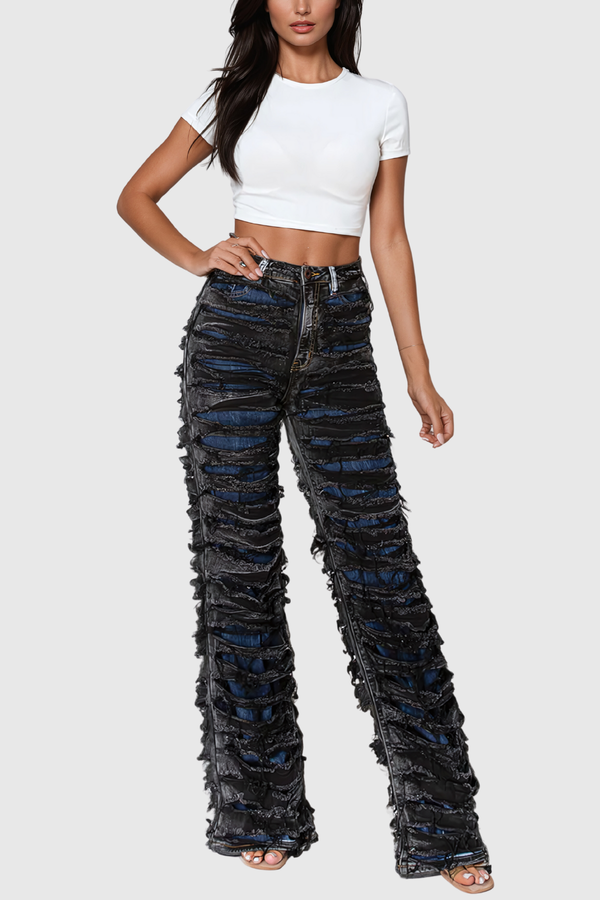 Adrius Ruch Torn Fringe Jeans In Black