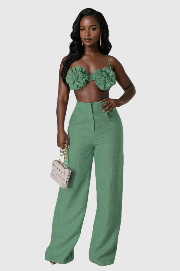 Aero Flower Spaghetti Pants Set In Green