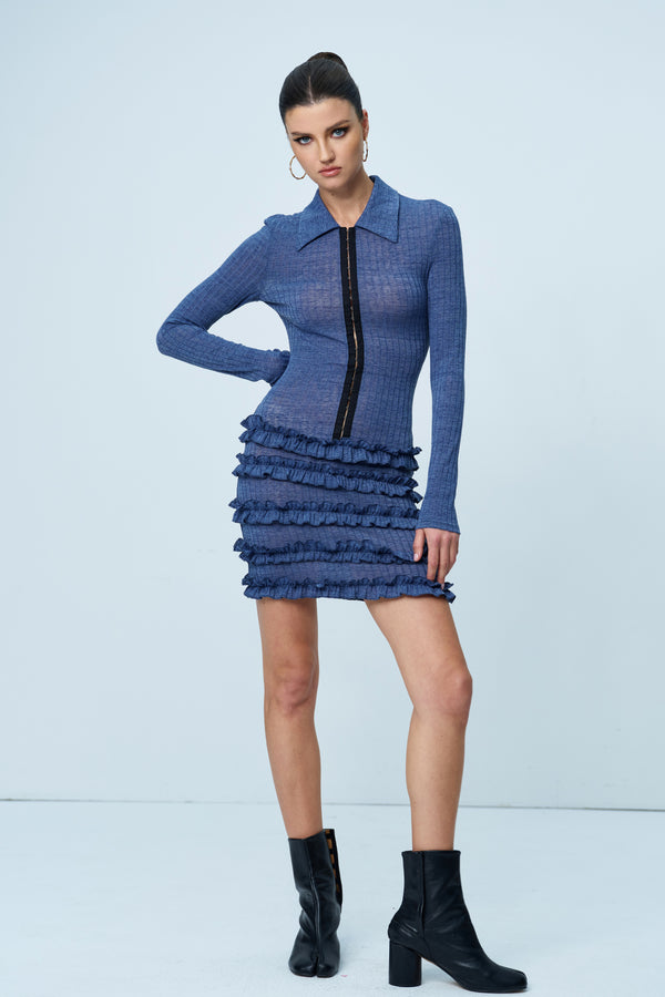 Aethwy Ruffle Bodycon Knit Mini Dress