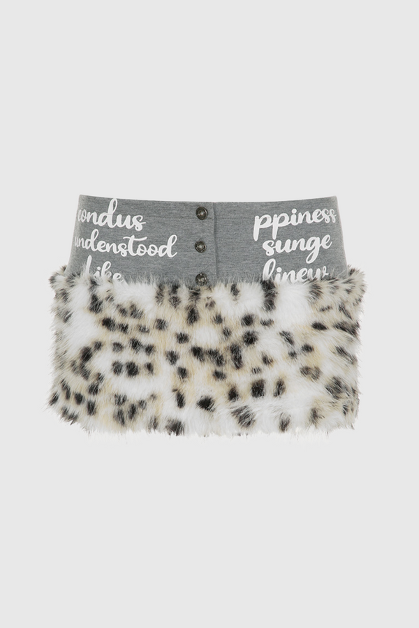 Ahmad Deconstruct Leopard Faux Fur Short Skirt