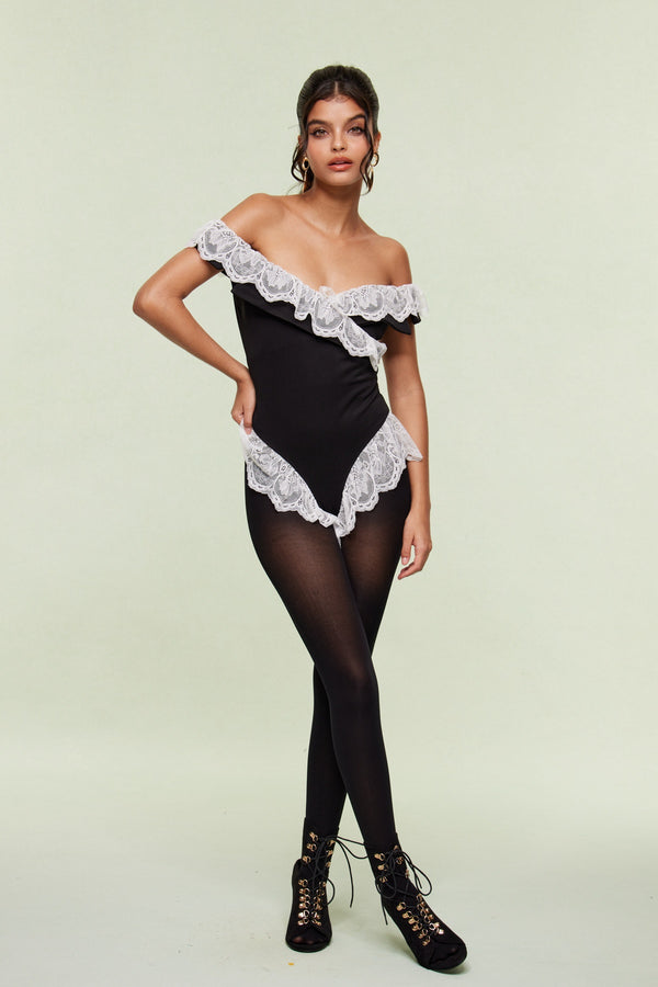Ahmed Off Shoulder Lace Cross Bodysuit