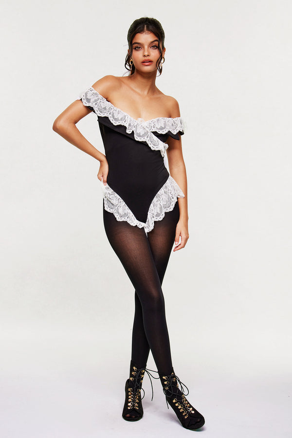 Ahmed Off Shoulder Lace Cross Bodysuit