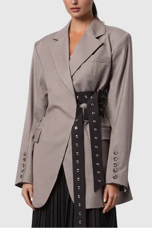 Aibhne Buckle Lapel Blazer In Khaki