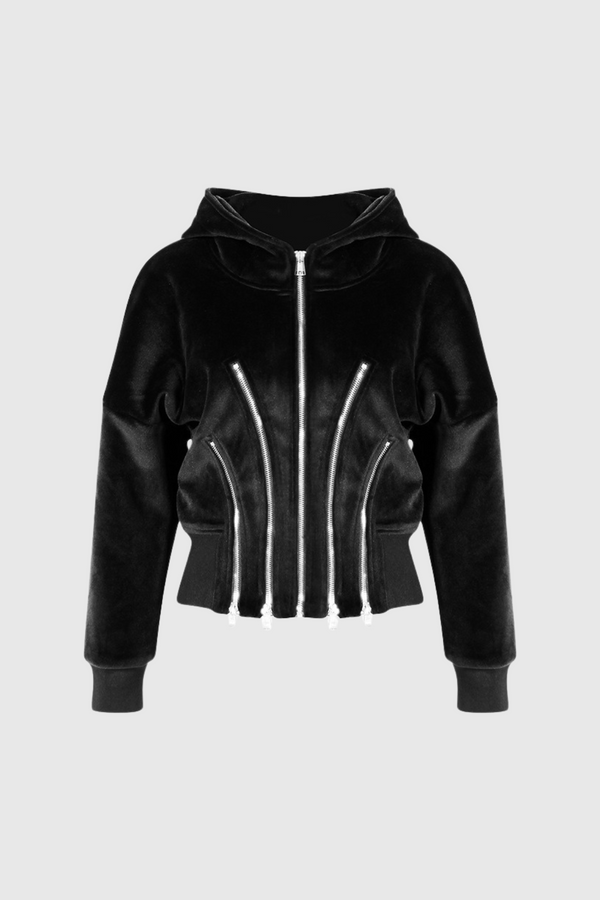 Ailpein Zipper Hooded Long Sleeve Top