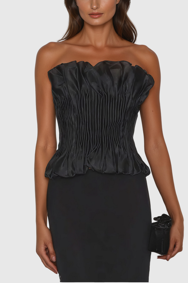 Akili Strapless Ruch  Ruffle Top In Black