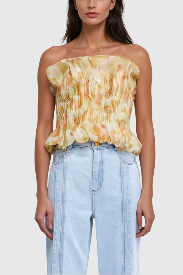 Akili Strapless Ruch  Ruffle Top In Yellow