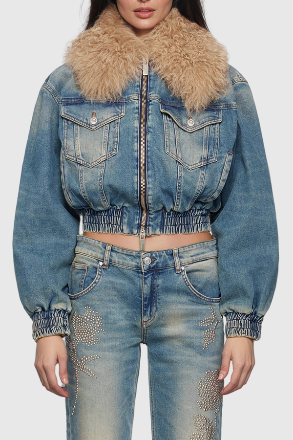 Akuna Faux Fur Ruch Pocket Denim Jacket