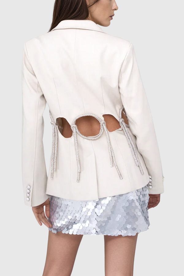 Aldridge Cutout Rhinestone Rope Blazer In White