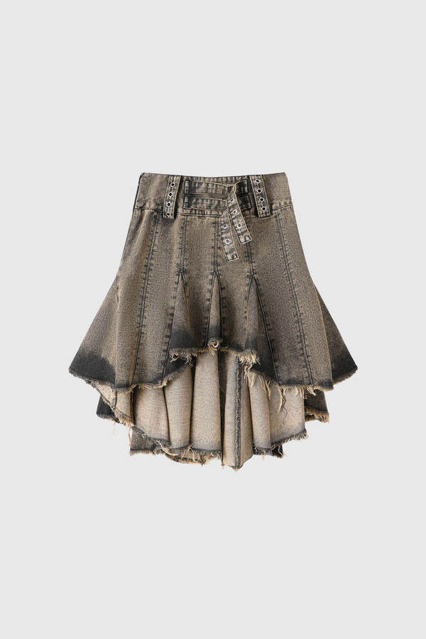 Alicante Ruffle Asymmetric Denim Skirt