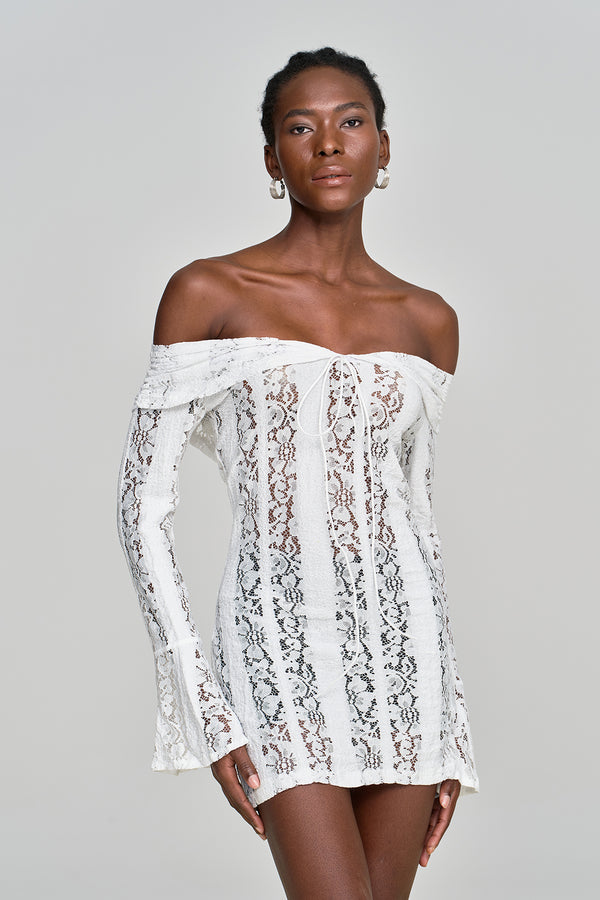 Alladitta Lace Off Shoulder Cutout Mini Dress