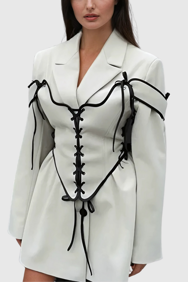 Alonsa Corset Lace Up Blazer In White