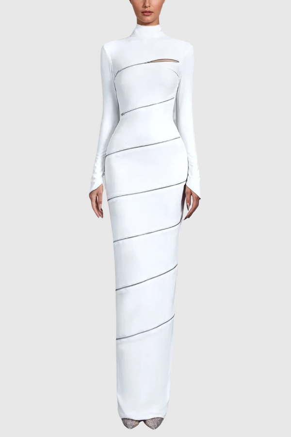 Aloysius Zipper Bodycon Maxi Dress In White