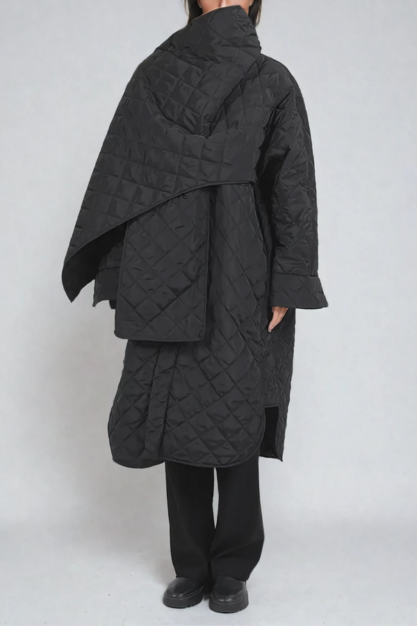 Alperen Shawl Asymmetric Cotton Coat In Black