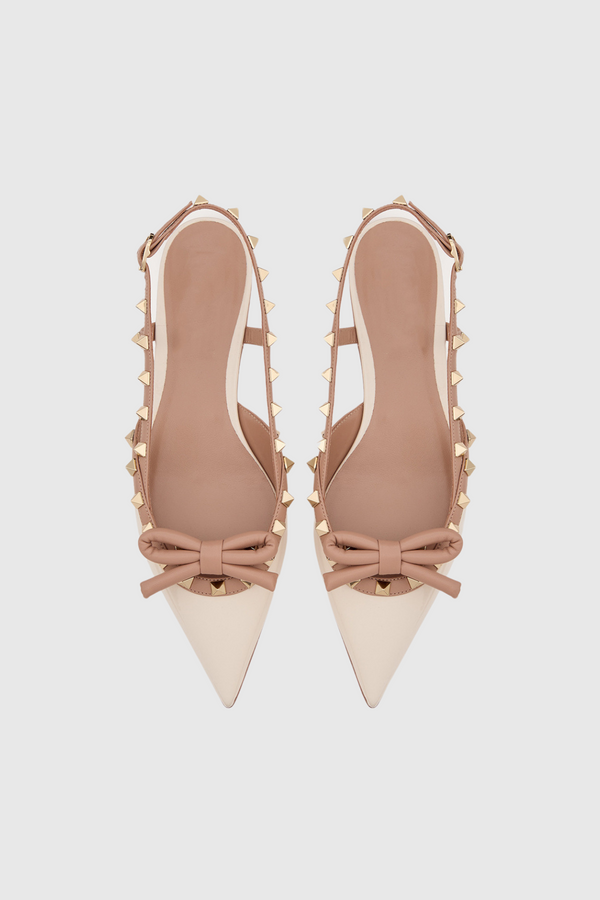 Alpha Studded Bow Flats In Apricot