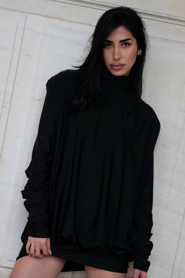 Alphonsus Backless Ruch Mini Dress In Black