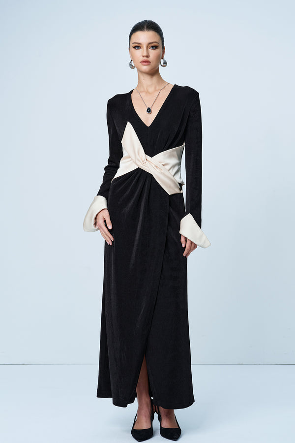 Alsatia Bow Plunge Split Maxi Dress