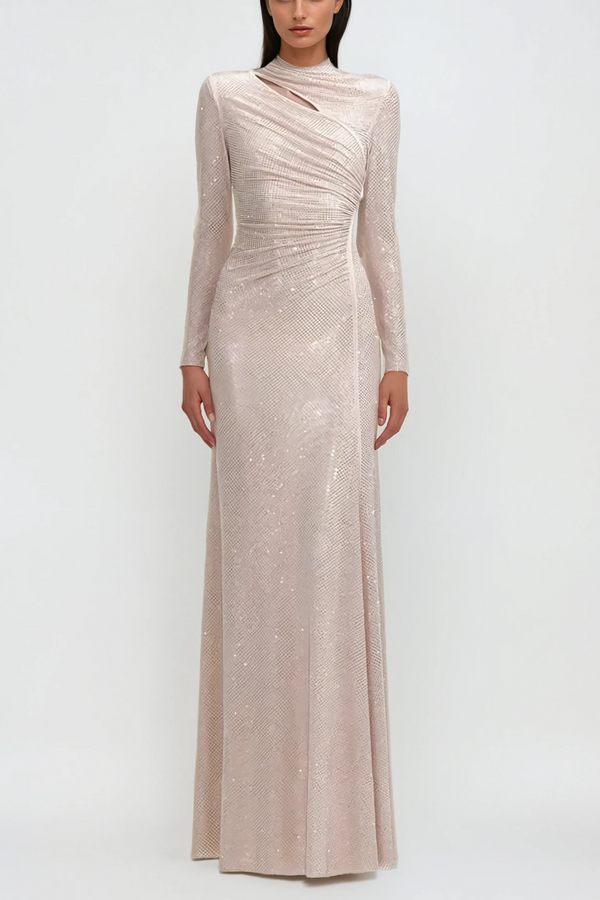 Alter Rhinestone Cutout Ruch Maxi Dress In Apricot