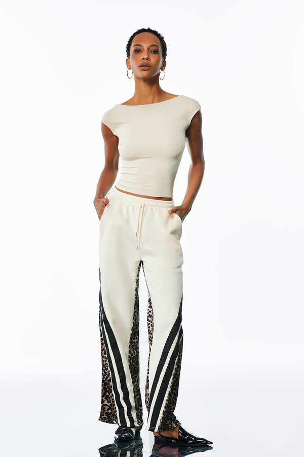 Amando Deconstruct Stripe Leopard Pants In Apricot