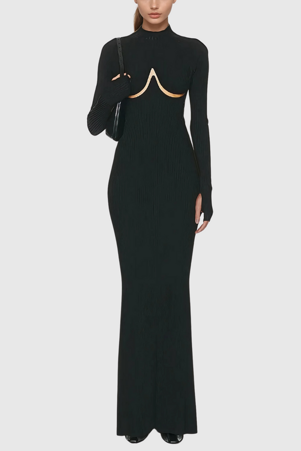 Amaury Cutout Ruffle Knit Maxi Dress In Black