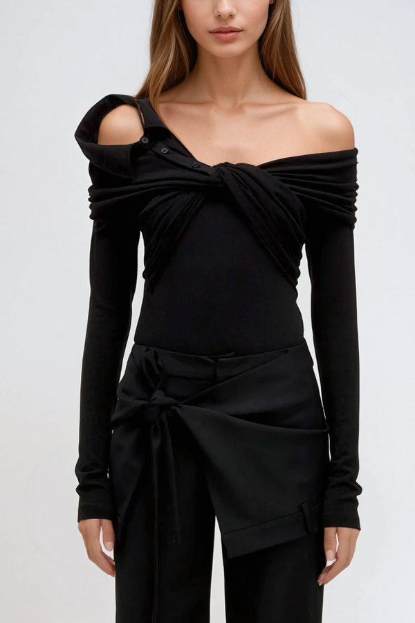 Amaya Deconstruct Single Shoulder Twist Top In Black