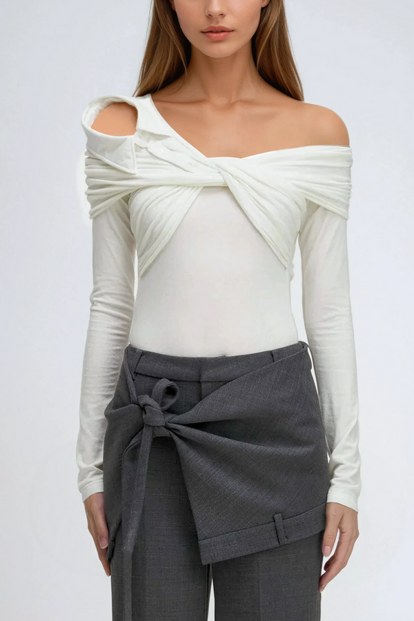 Amaya Deconstruct Single Shoulder Twist Top In White