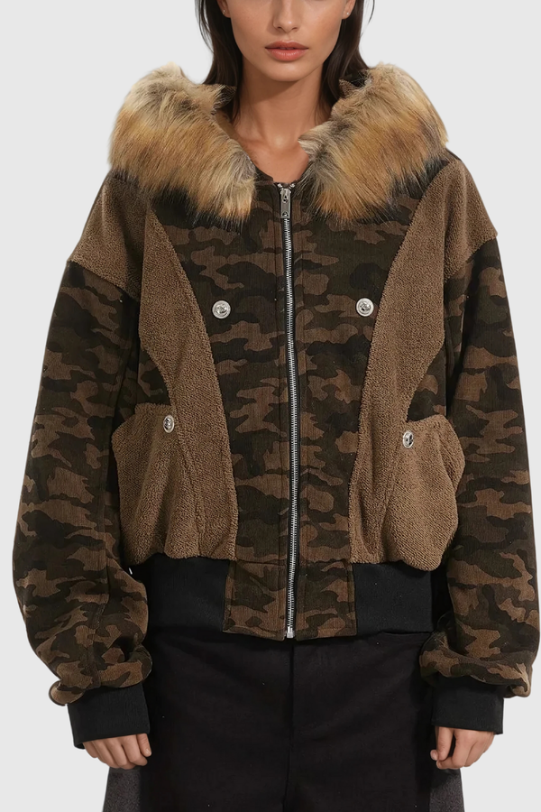 Ambler Camouflage Print Hooded Jacket In Brown