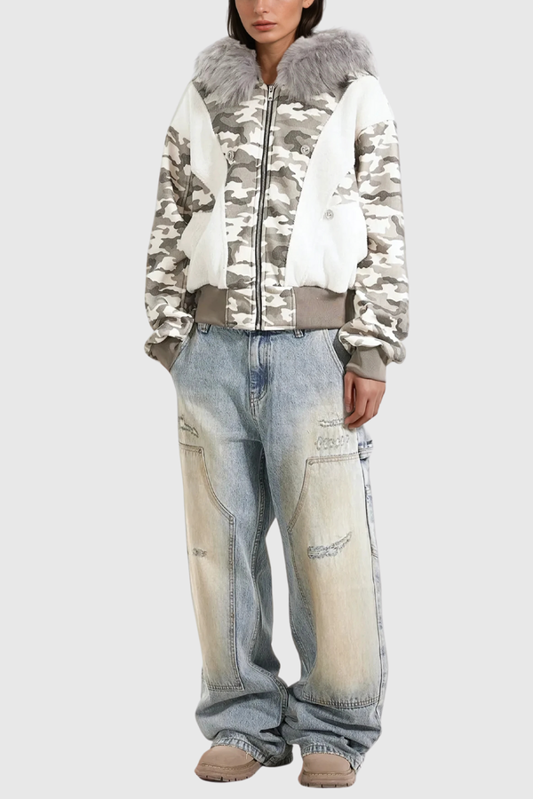 Ambler Camouflage Print Hooded Jacket In White